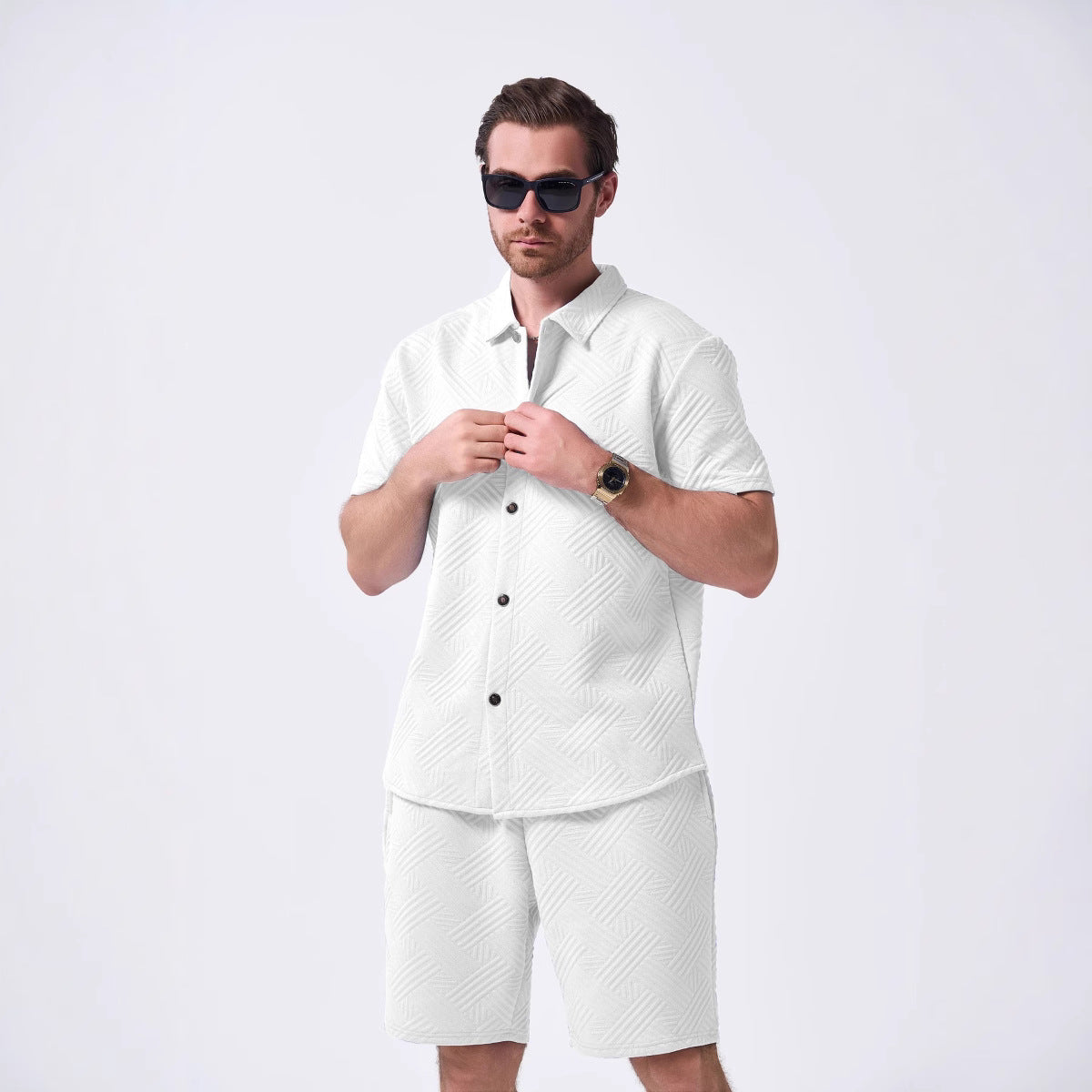 Herren Kurzarmhemd mit Coolen Shorts Sommer - BerlinGlamour