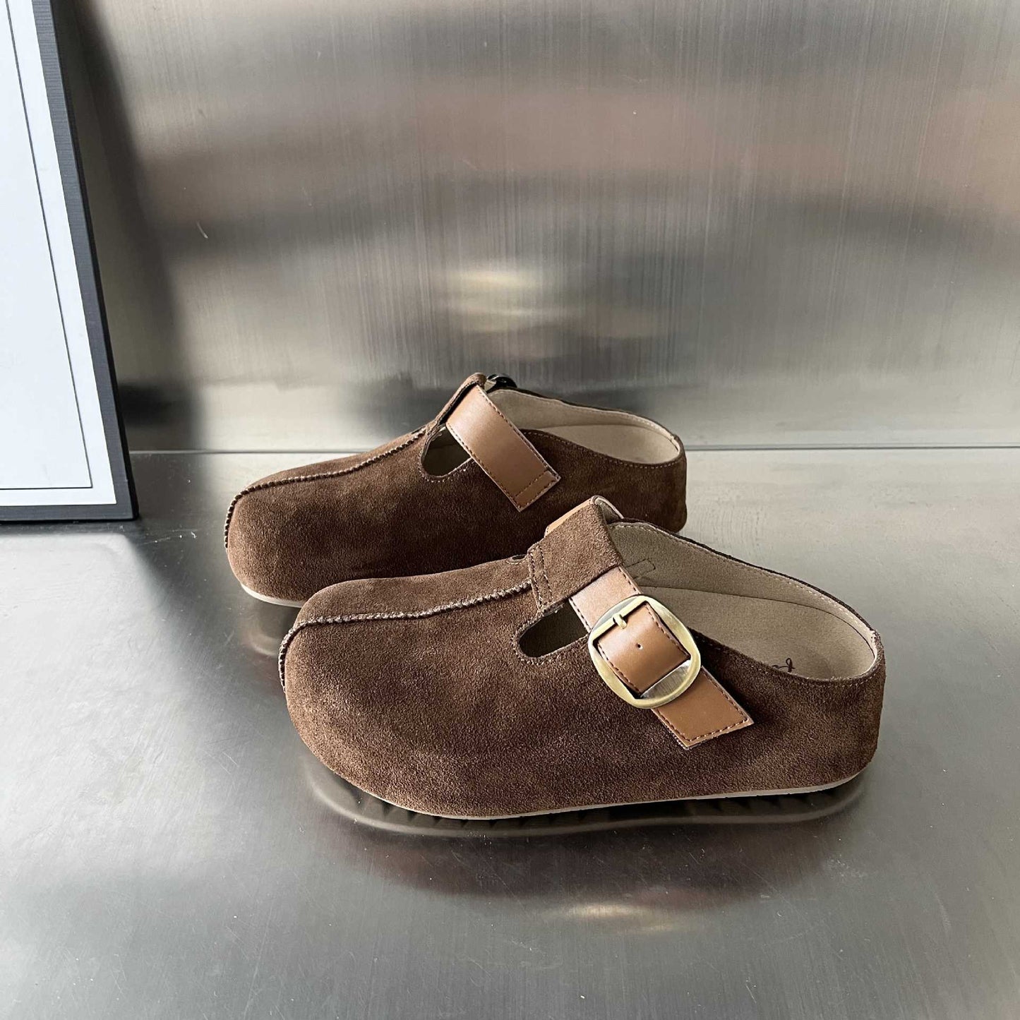 Damen Clogs Bequem Wildleder Schnallenverschluss Elegant