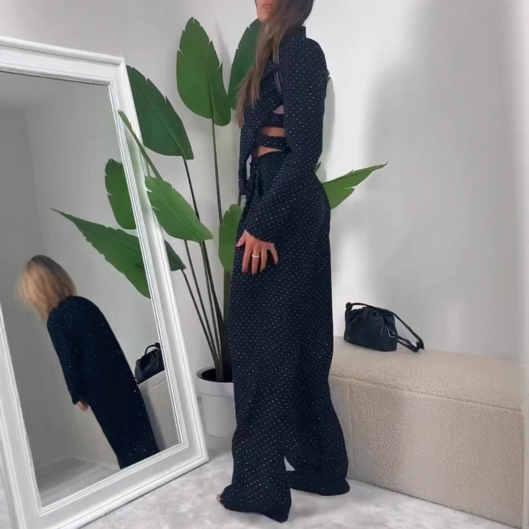 Damen Blazer Set Weite Hosen Modern