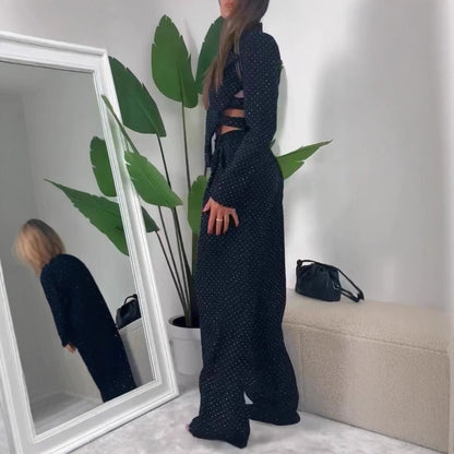 Damen Blazer Set Weite Hosen Modern