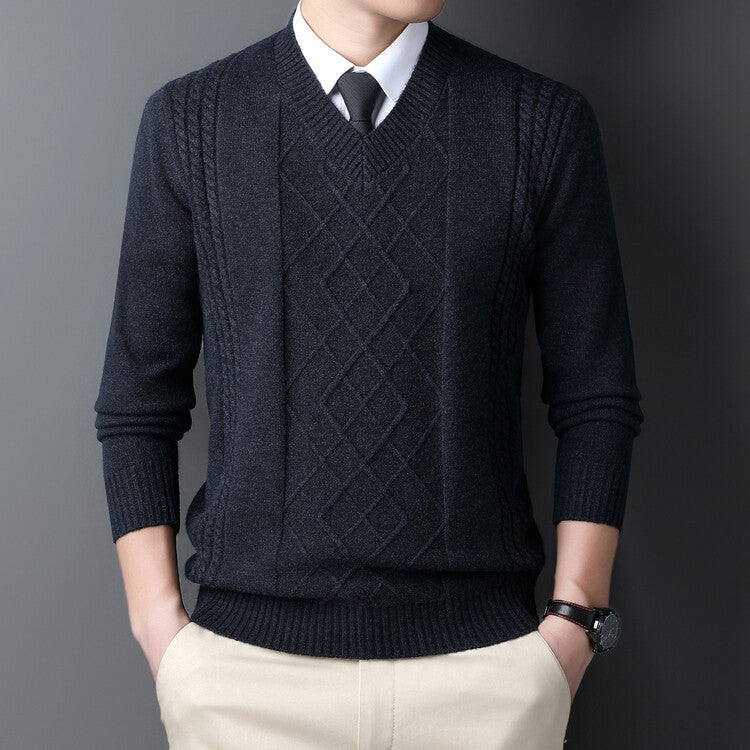 Herren Pullover V-Ausschnitt Modern Zopf Muster Trendig