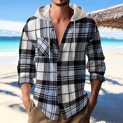 Herren Kapuzenhemd Karomuster Modern Style - BerlinGlamour