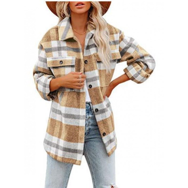 Damen Flanelljacke Karomuster Lässig Modern