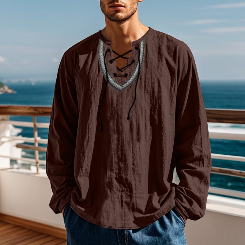 Herren Langarmshirt Modern Schnürdetail Trendig