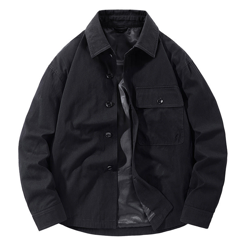 Herren Utility-Jacke Lässig mit Taschen Klassisch Schwarz
