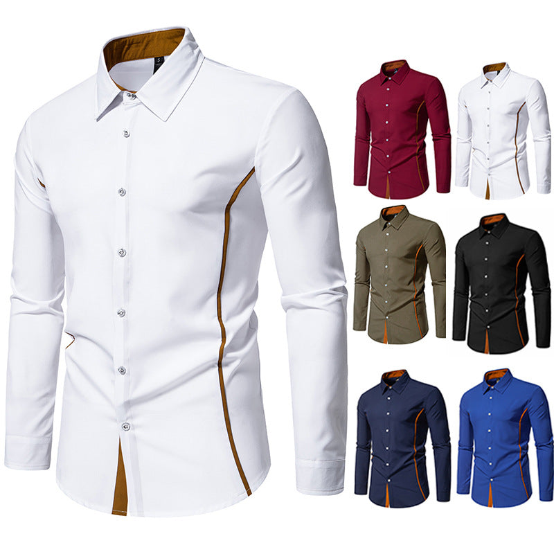 Herren Langarmhemd Modern Slim Fit Kontrastnähte