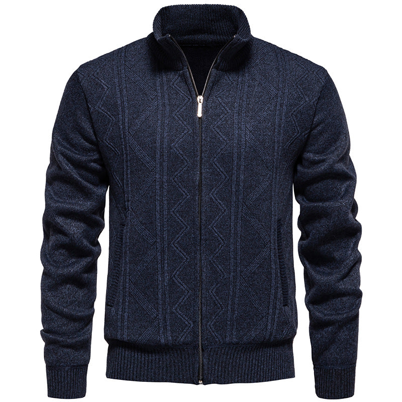 Herren Strickjacke Zopfmuster Stehkragen Warm