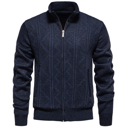 Herren Strickjacke Zopfmuster Stehkragen Warm