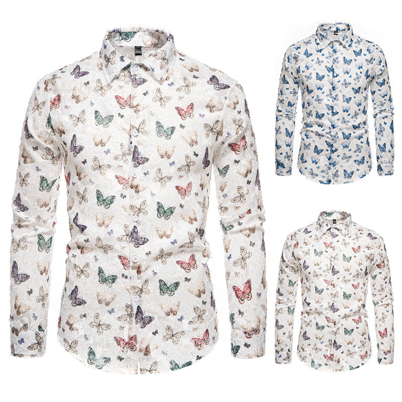 Herren Hemd Langarm Floralmuster Modern Elegant