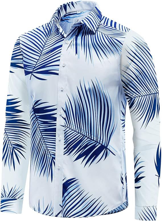 Herren Hemd Langarm Palmenmuster Elegant Modern