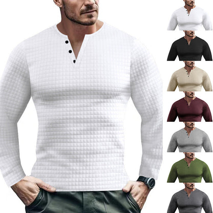 Herren Langarmshirt Waffeloptik Strukturiert Knopfleiste Modern - BerlinGlamour