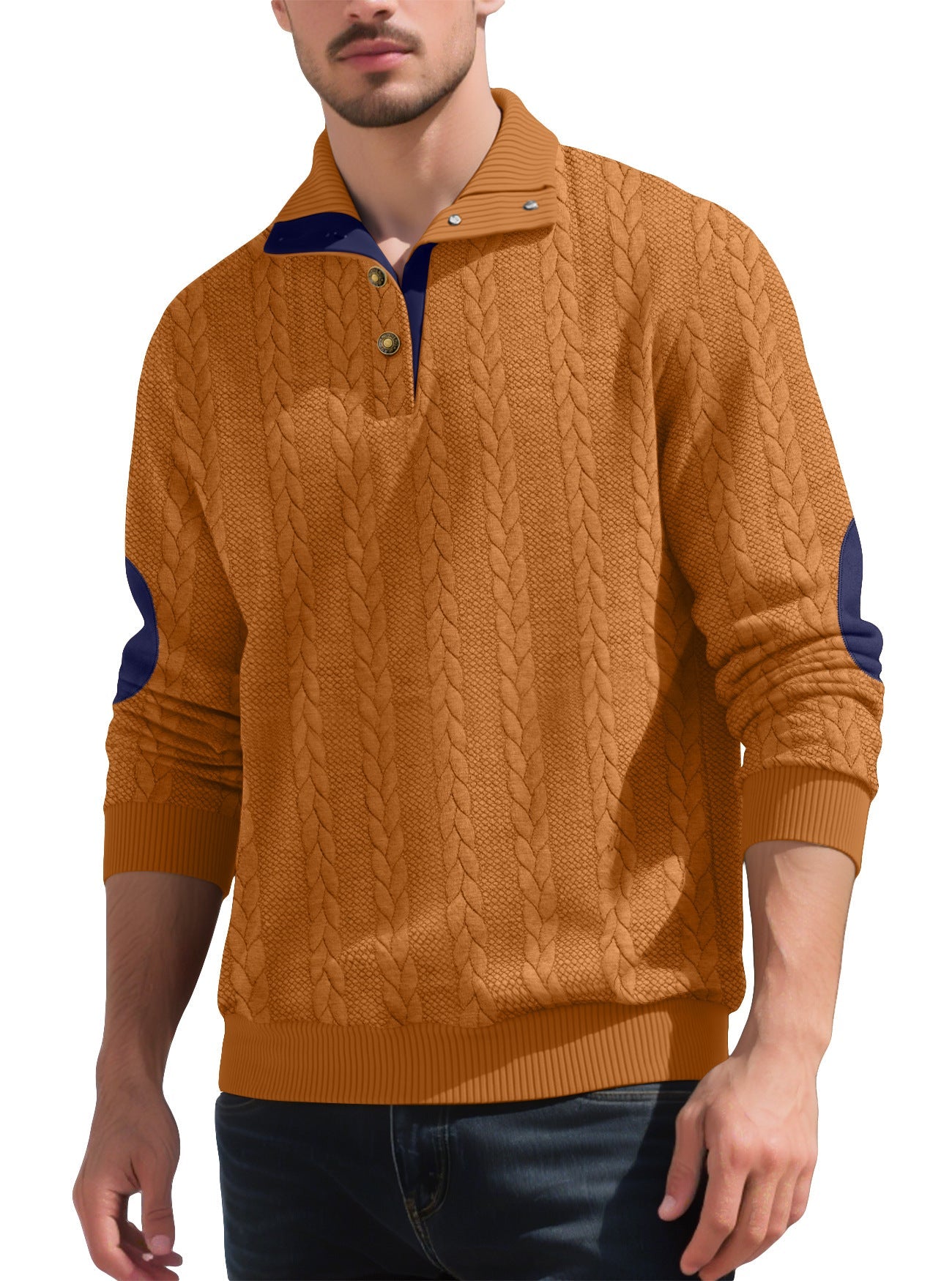 Herren Strickpullover Modern mit Knöpfen und Kontrastfarben