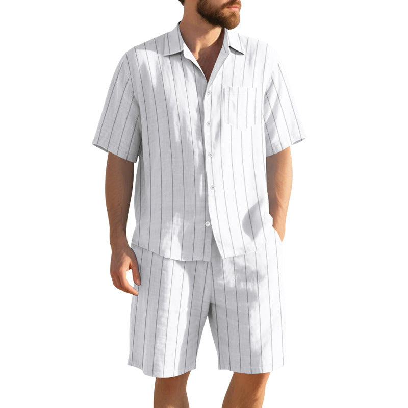 Herren Pyjama Set Kurzarm Streifen Komfort Fit