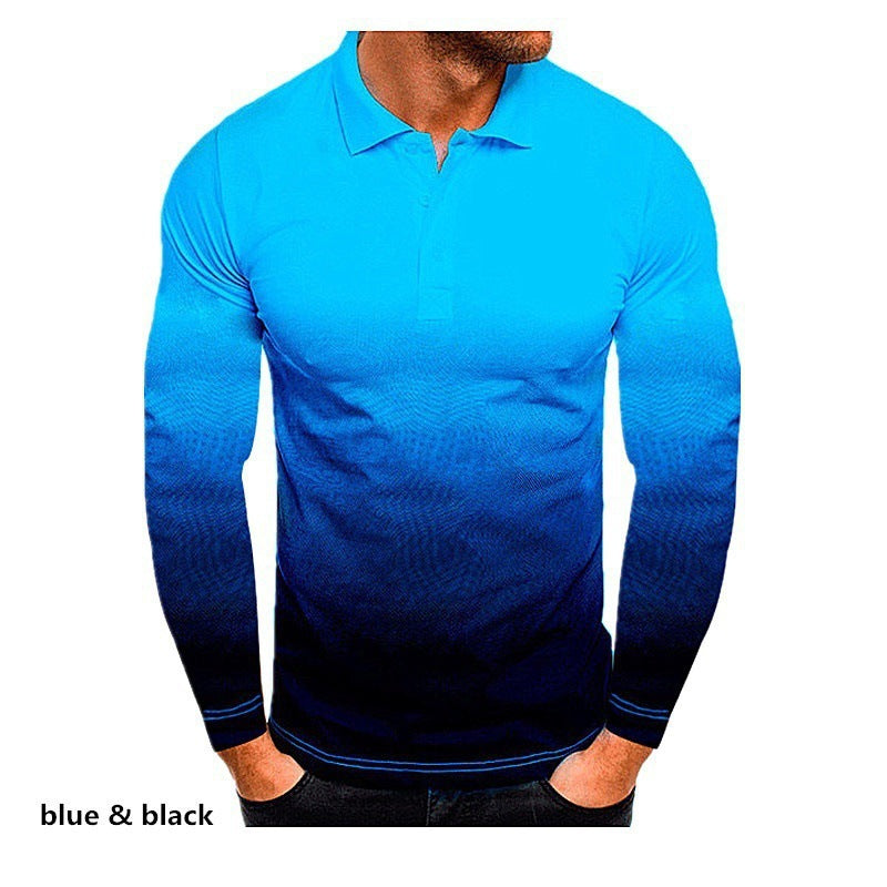 Herren Polo Langarmshirt Farbverlauf Modern Sportlich