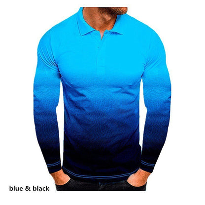 Herren Polo Langarmshirt Farbverlauf Modern Sportlich