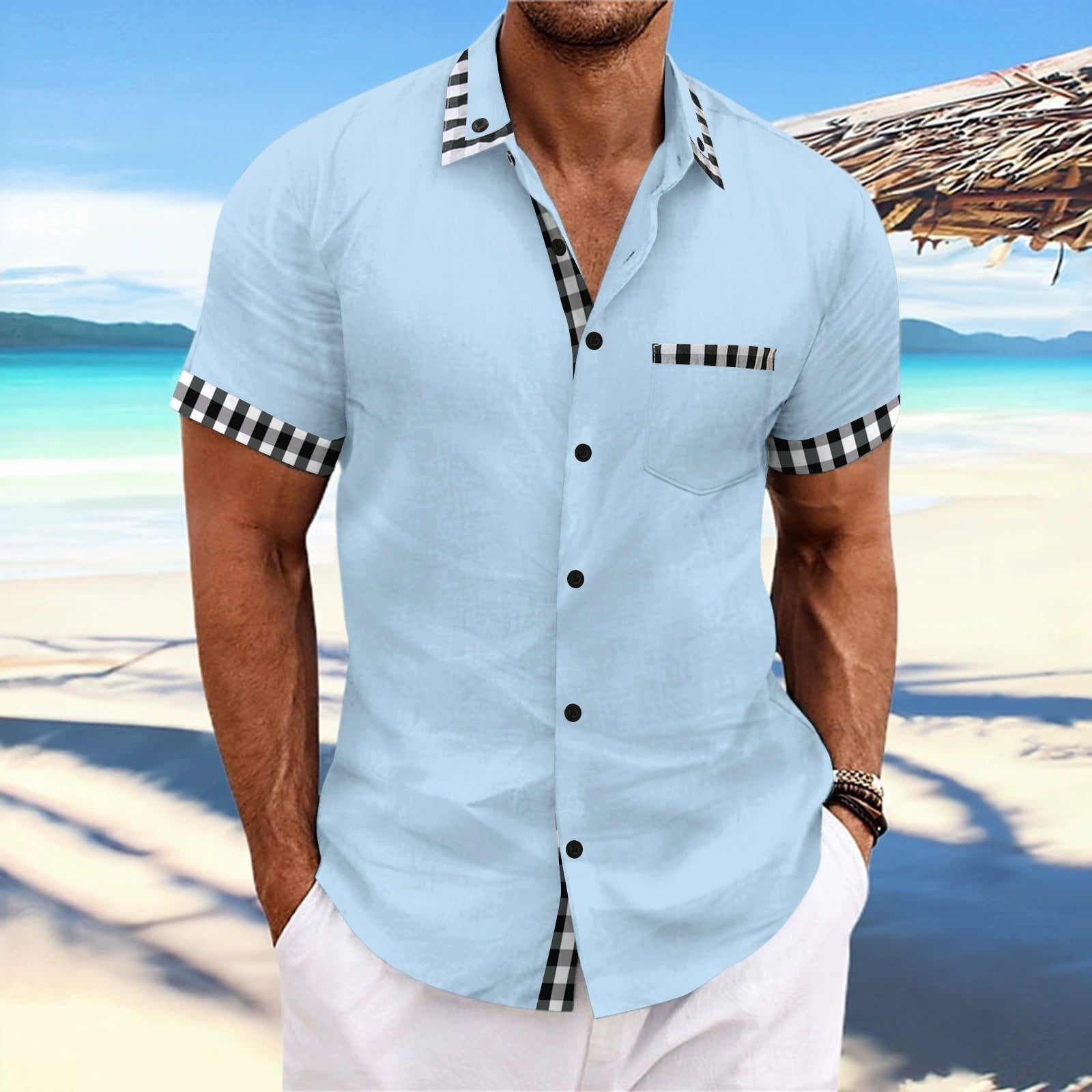 Herren Kurzarmhemd Modern Kariert Slim Fit - BerlinGlamour