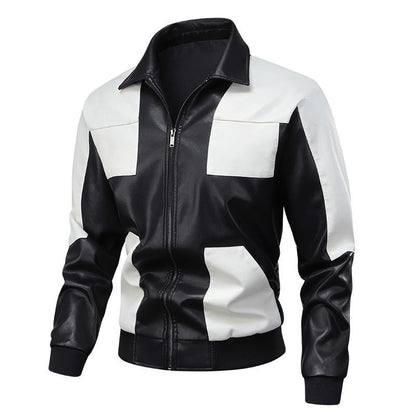 Herren Lederjacke Bikerstil Modern Kontrastdetails Schwarz