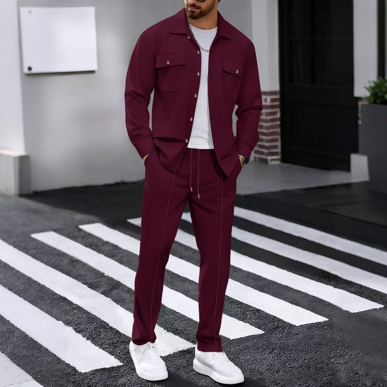 Herren Freizeitanzug Modern mit Strukturjacke und Bequemer Hose - BerlinGlamour