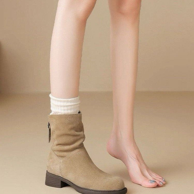 Damen Stiefeletten Hoch Modisch Reißverschluss Schwarz