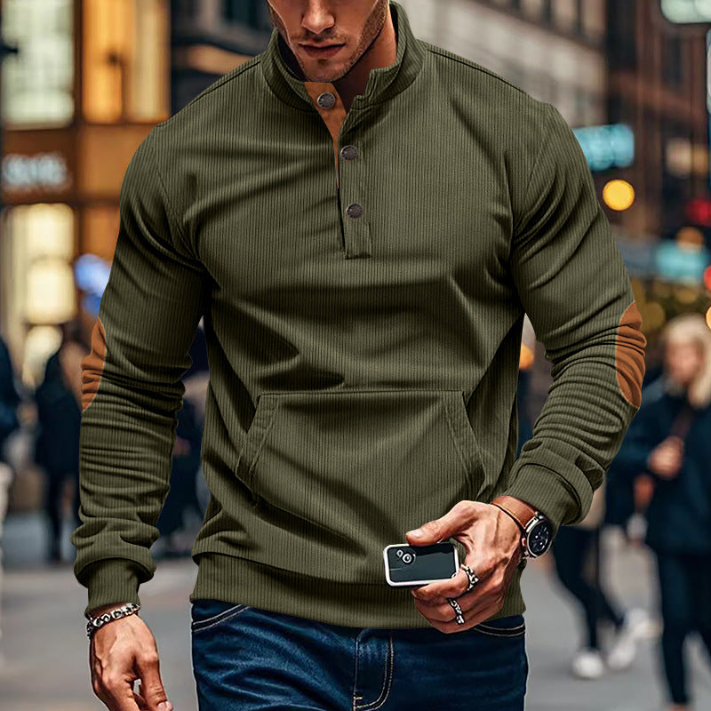 Herren Pullover Modern Stehkragen Knopfleiste Casual - BerlinGlamour