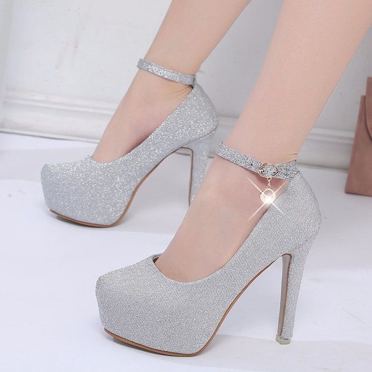 Damen High Heel Pumps Glitzer Schmuckdetail Plateau
