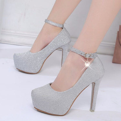Damen High Heel Pumps Glitzer Schmuckdetail Plateau