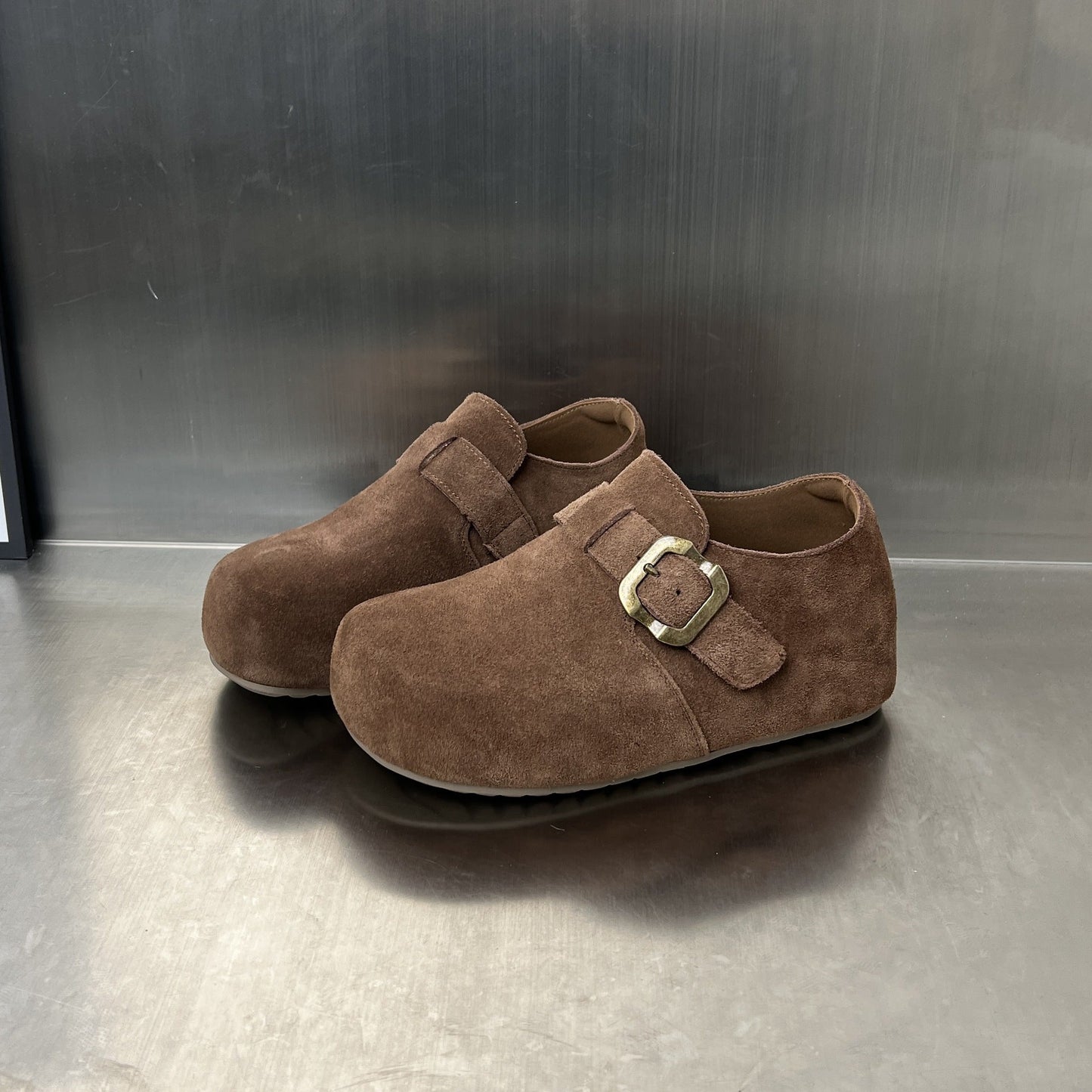 Damen Clogs Wildleder Schuhe mit Schnallenverschluss Bequem