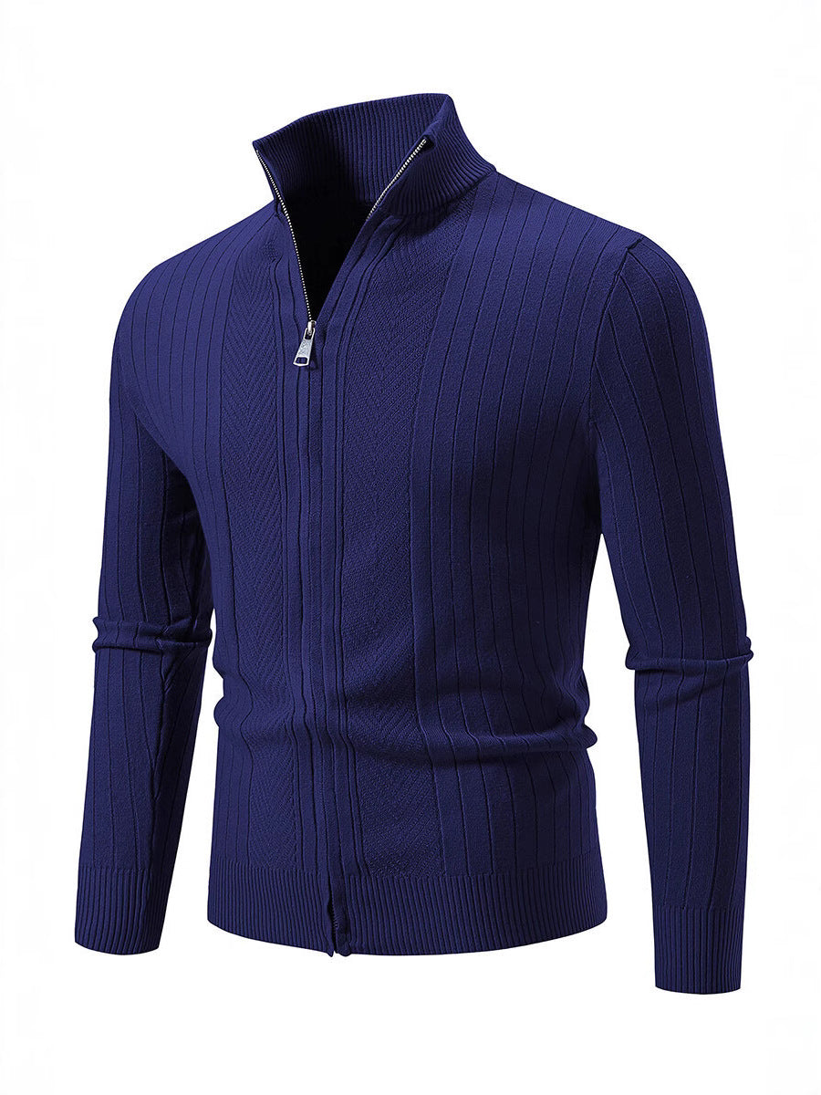 Herren Strickpullover Ripp Design Hochschließend Modern