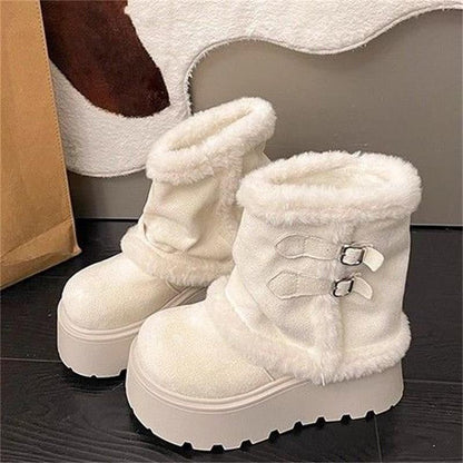 Damen Stiefeletten Flauschig Warm Schnallen Detail