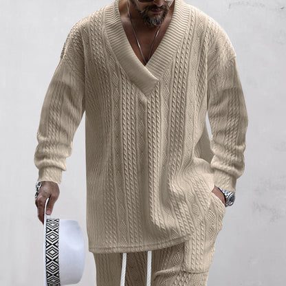 Herren Strickpullover V-Ausschnitt Strukturiert Modern