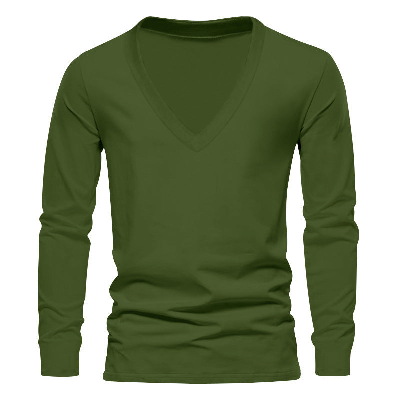 Herren T-Shirt Langarm V-Ausschnitt Bequem Baumwolle