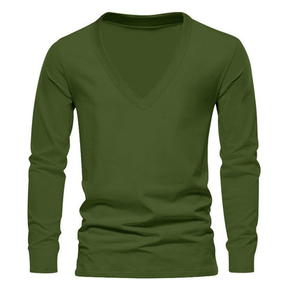 Herren T-Shirt Langarm V-Ausschnitt Bequem Baumwolle