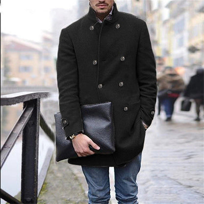 Herren Wollmantel Elegant Doppelter Knopf mit Taschen