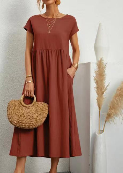 Damen Midikleid Lässig Mit Taschen Sommerkleid