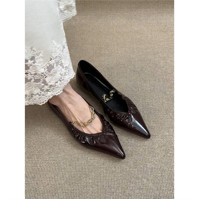 Elegante Damen Ballerinas mit Ketten Dekoration Spitze