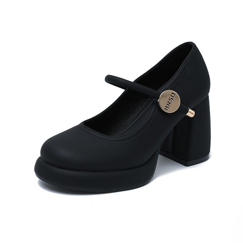 Damen Pumps High Heel Blockabsatz Schnalle Elegant Schwarz