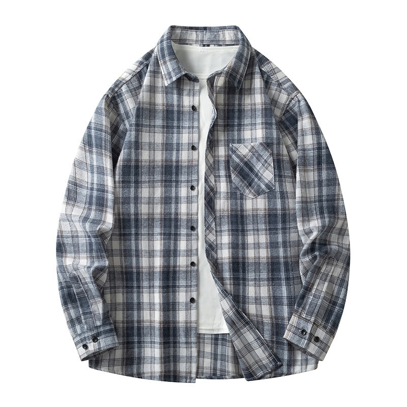 Herren Karoshirt Freizeitlich Mit Taschen Button Down Kragen