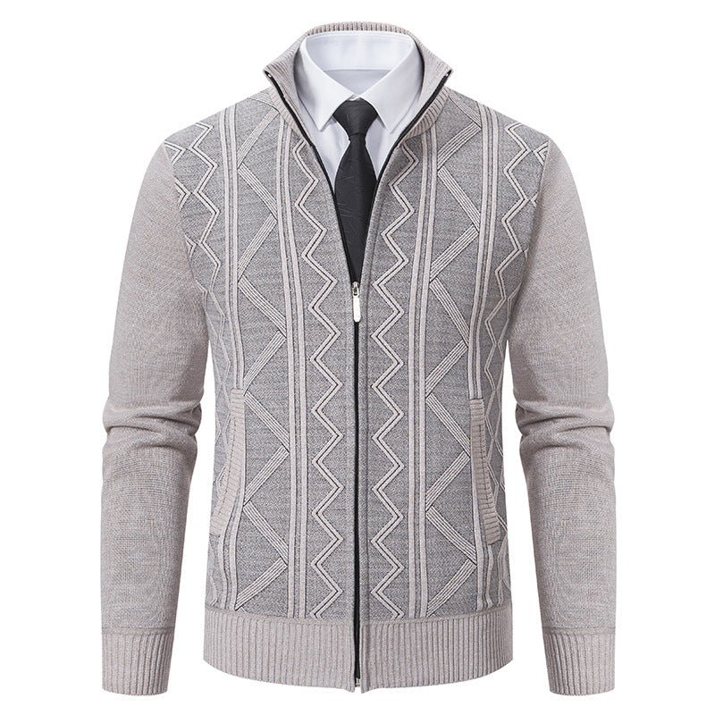 Herren Strickjacke Modern Zopfmuster Stehkragen