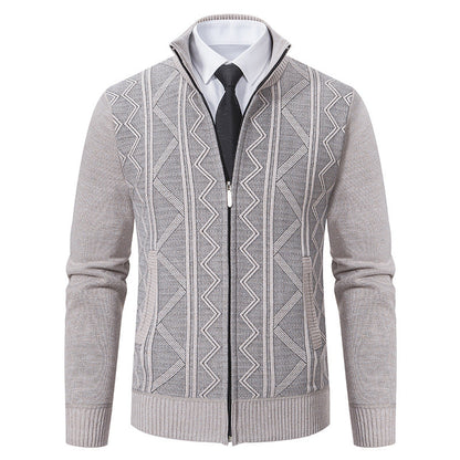 Herren Strickjacke Modern Zopfmuster Stehkragen