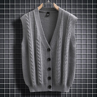 Herren Strickjacke Ärmellos Zopfmuster Modern - BerlinGlamour