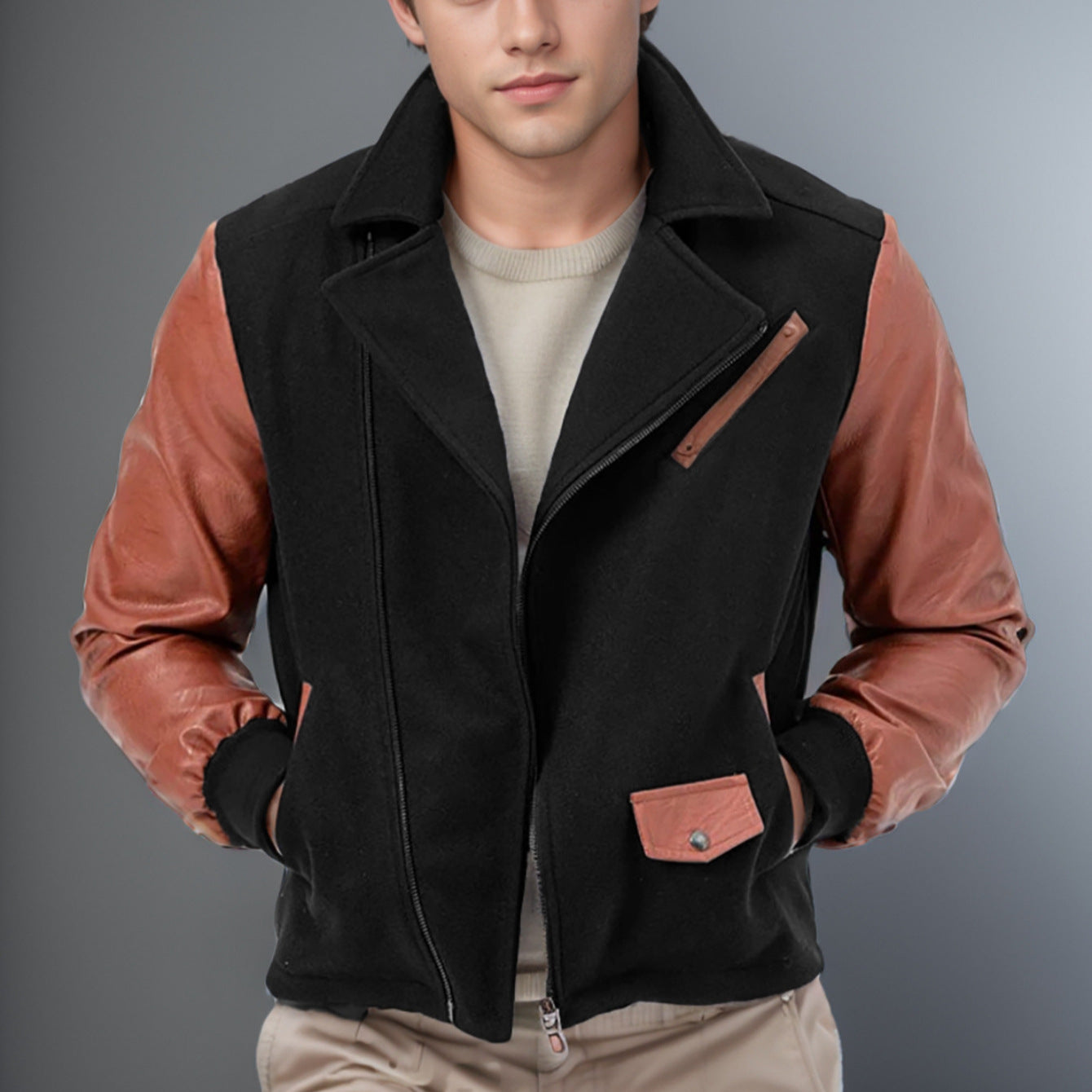 Leder Bikerjacke Herren mit Taschen Modern Schnitt