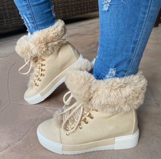 Damen Sneaker High-Top Sportlich Flauschig Winter
