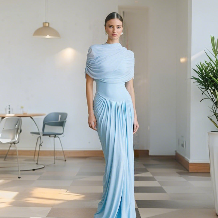 Elegantes Maxikleid Damen Lang Kleid Mit Drapierungen