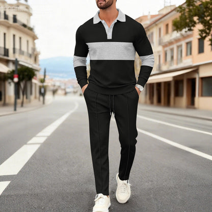 Herren Polohemd Langarm Modern mit Jogginghose Set - BerlinGlamour