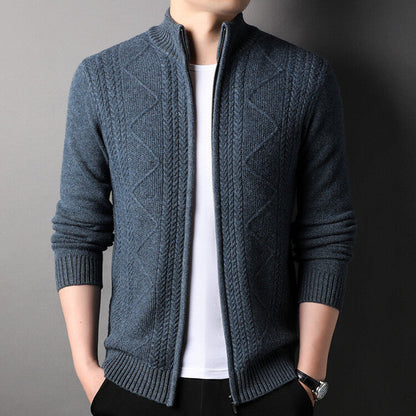 Herren Strickjacke Modern Kabelstrick Design Schwarz