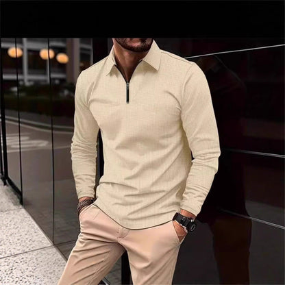 Herren Langarmshirt Modern Stehkragen Reißverschluss Style