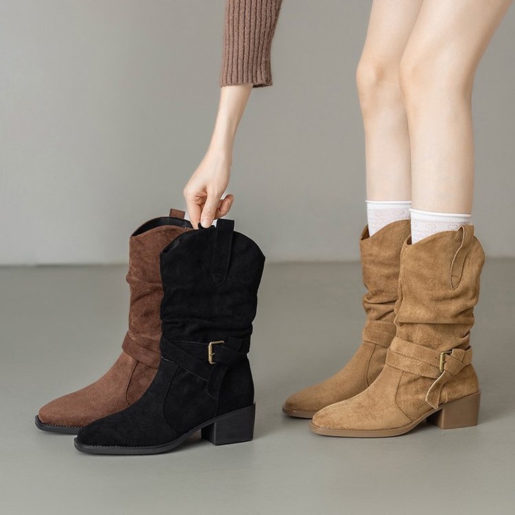 Western Stiefeletten Damen Blockabsatz Riemen Schuhe