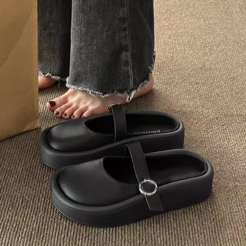 Damenschuhe Plateau Pantoletten Komfortabel Weite Einstellbar - BerlinGlamour