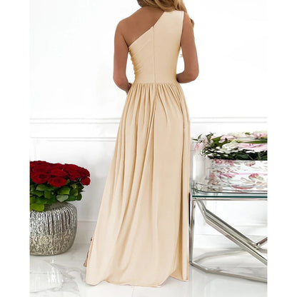 Damen Maxikleid Asymmetrisch Schlitz Lang
