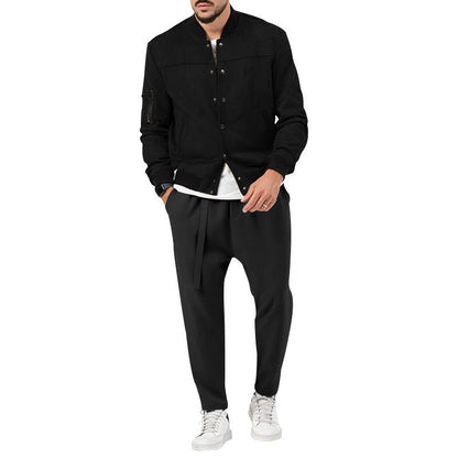 Herren Lederjacke Soft Wildleder Bomberjacke mit Taschen